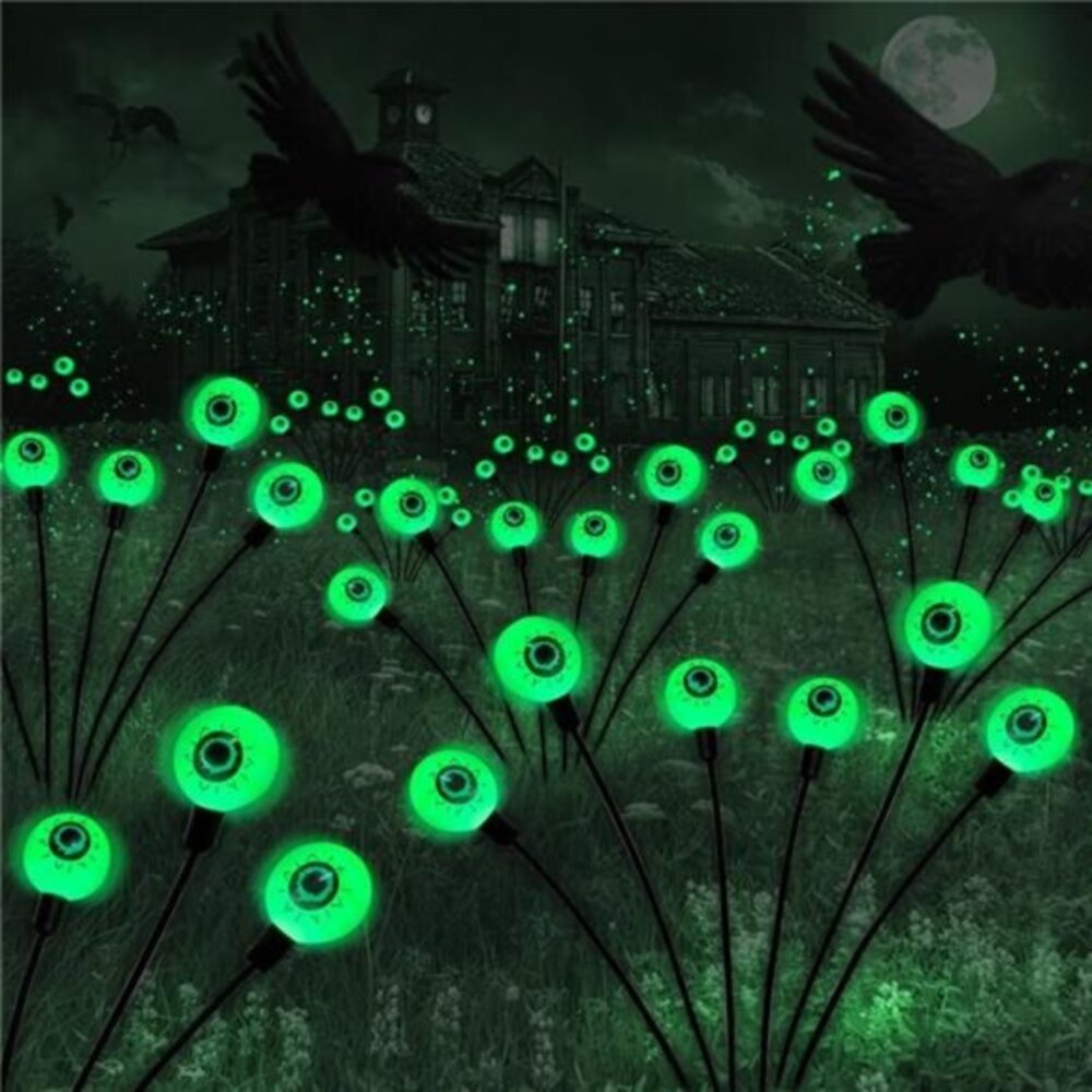 2 Packs Halloween Decorations Outdoor Solar Scary Green Eyeball Lights LED